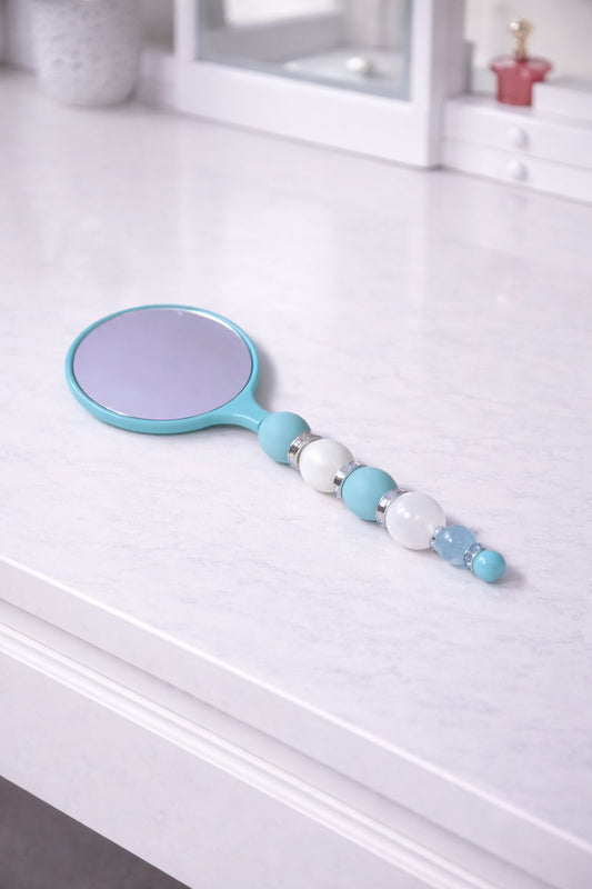 Blue “Beaded” Hand Held Small Mirror