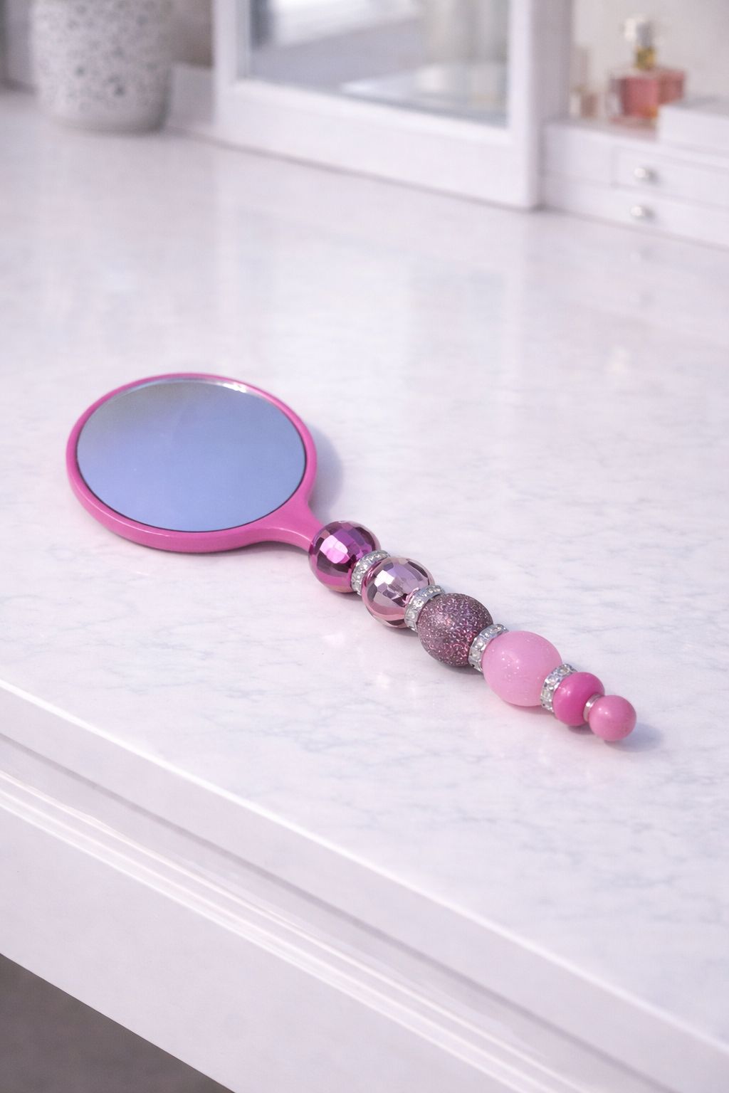 Pink “Beaded” Hand Held Small Mirror