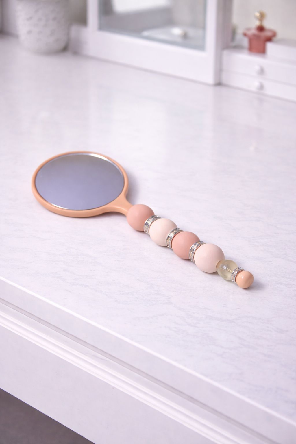 Peach “Beaded” Hand Held Small Mirror