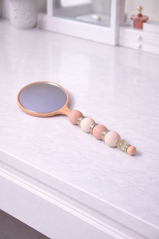 Peach “Beaded” Hand Held Small Mirror