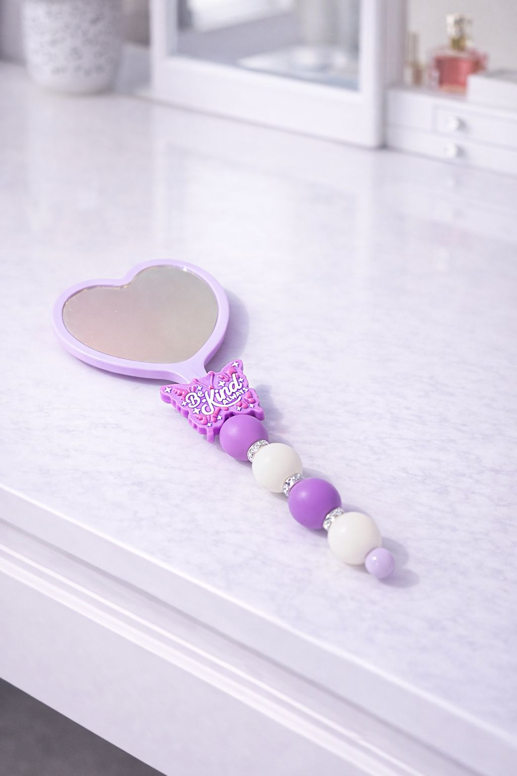Lilac “Be Kind” Hand Held Small Heart Mirror