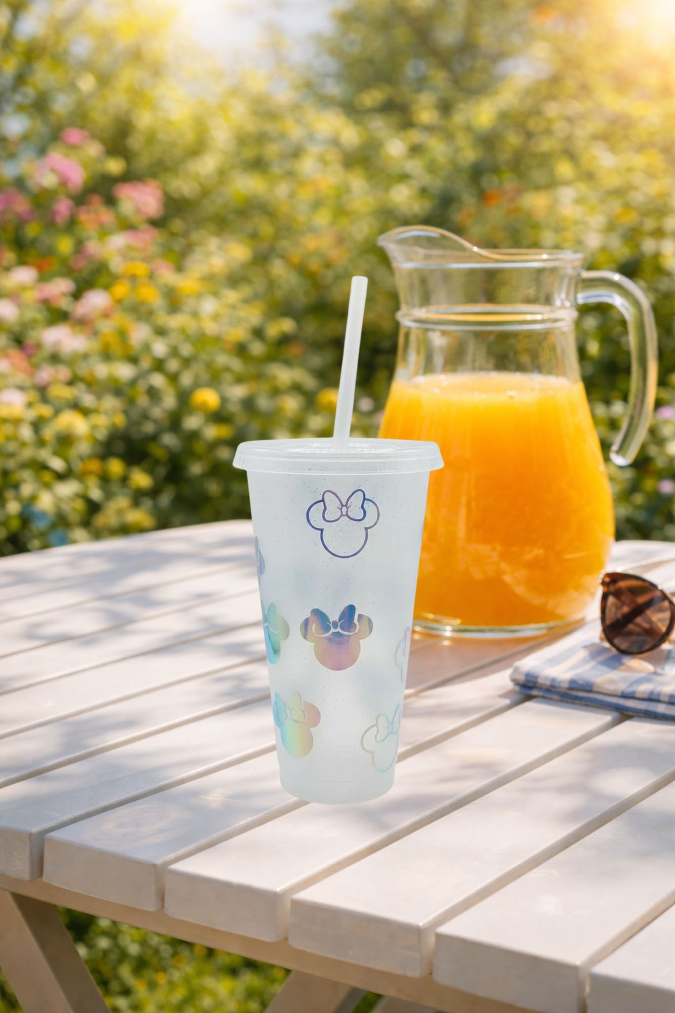 24oz Clear Glitter “Holographic Minnie Heads” Cold Cup