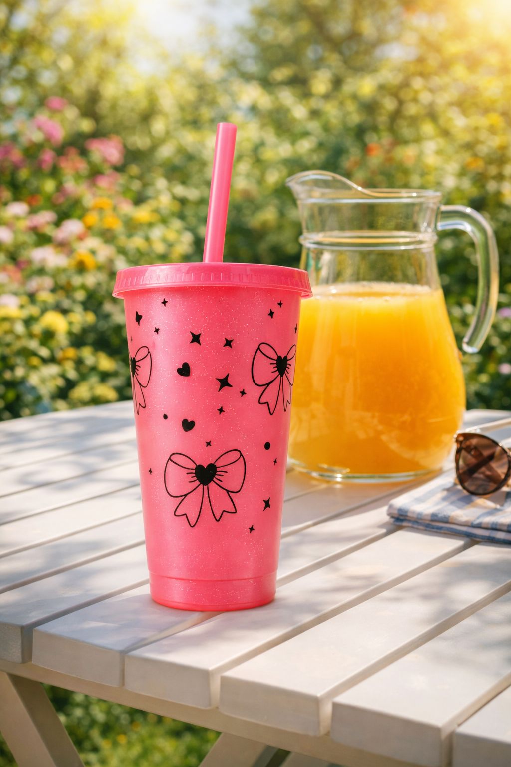 24oz Peach “Black Bow” Cold Cup