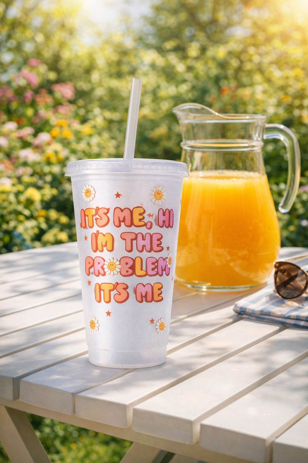 24oz Clear Glitter “It's Me Hi I'm the Problem It's Me” Cold Cup