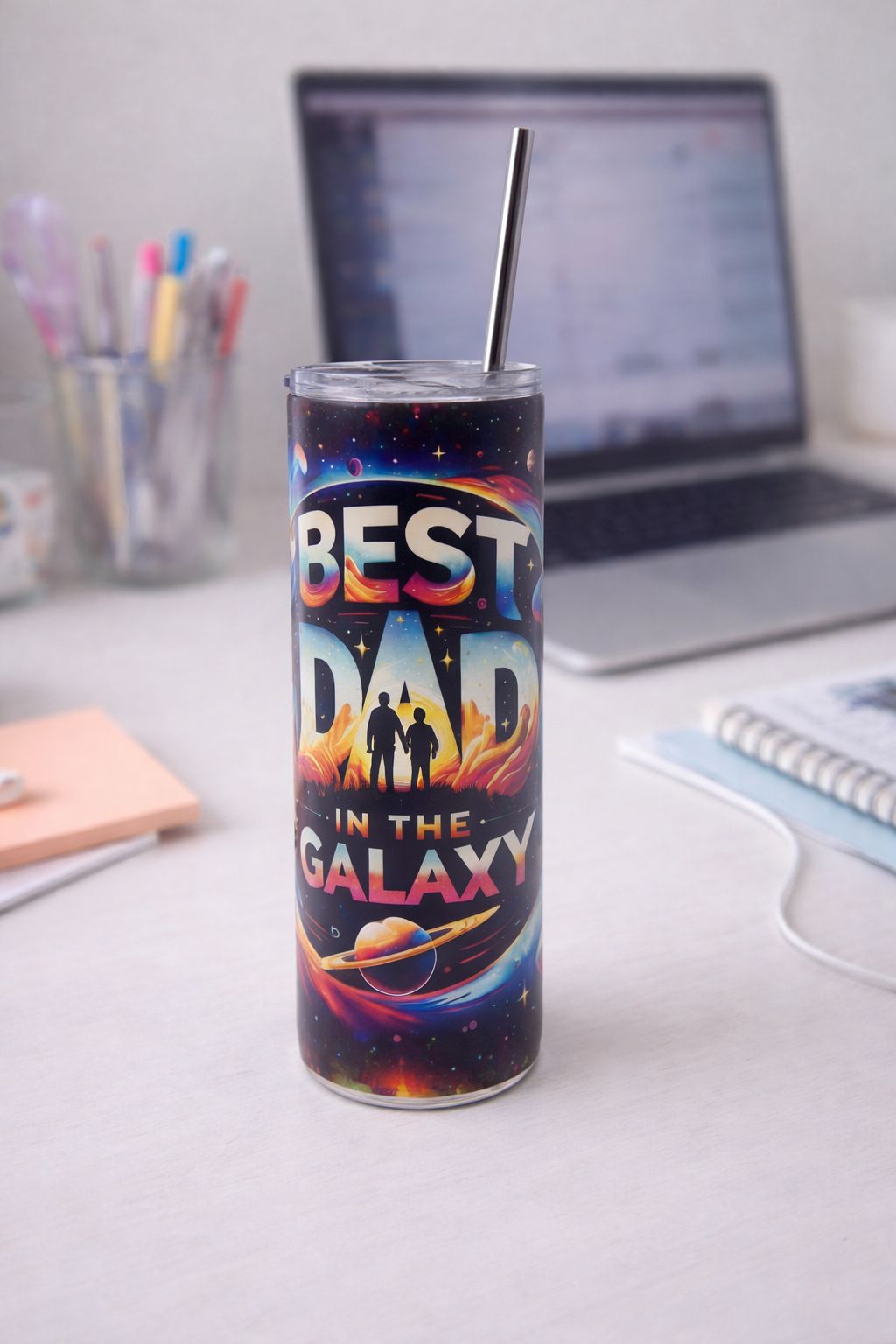 20oz Sublimation Tumbler with Best Dad in the Galaxy Wrap