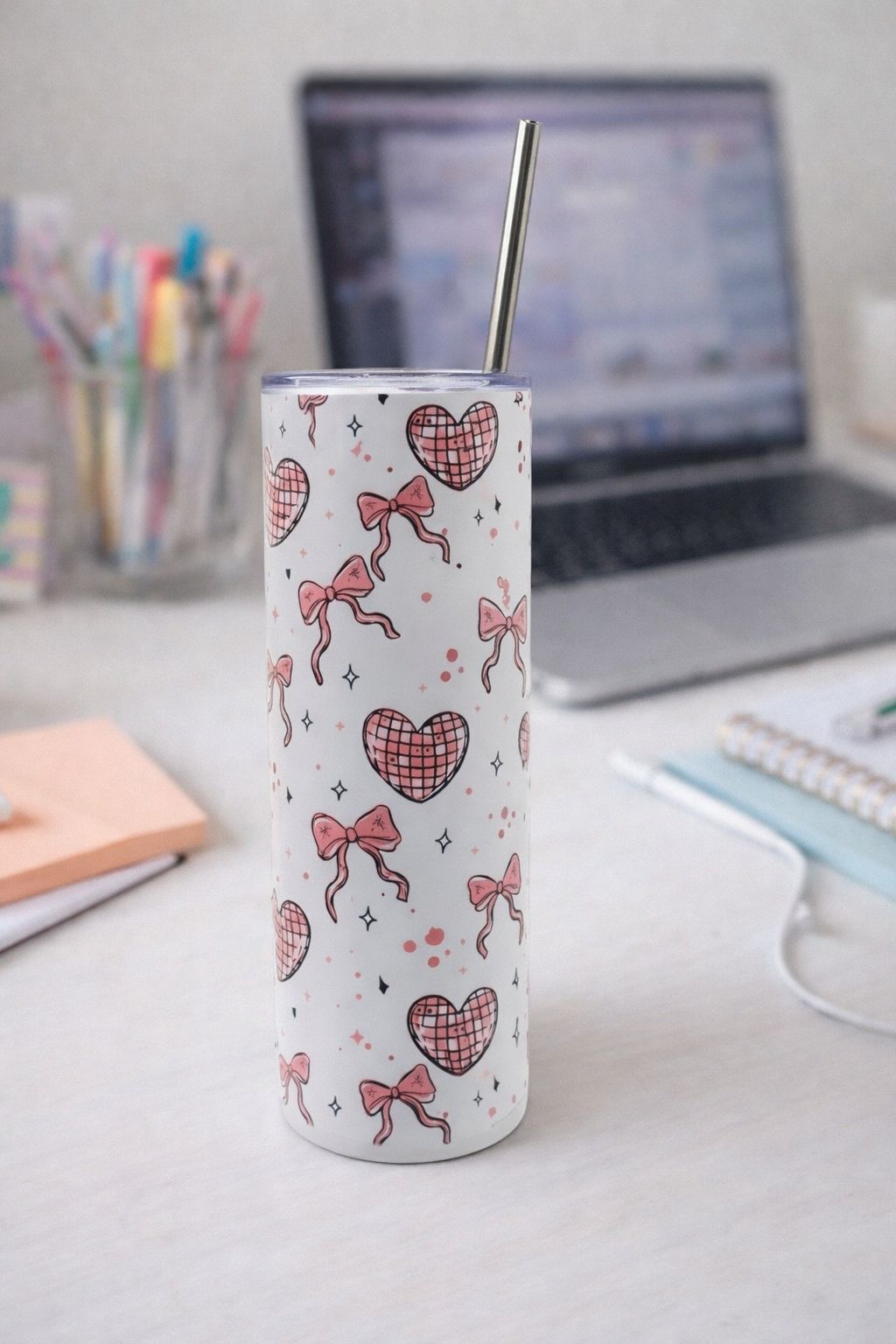 20oz Sublimation Tumbler with Disco Ball Cherry Hearts & Bows Wrap