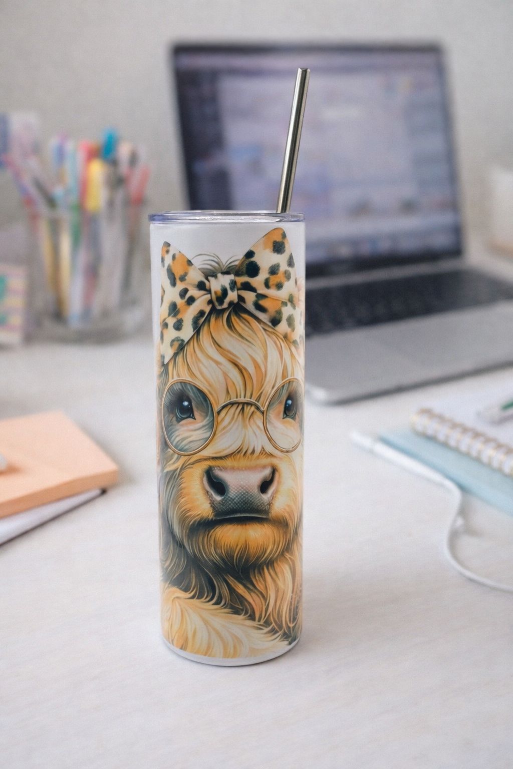 20oz Sublimation Tumbler with Highland Cow Wrap