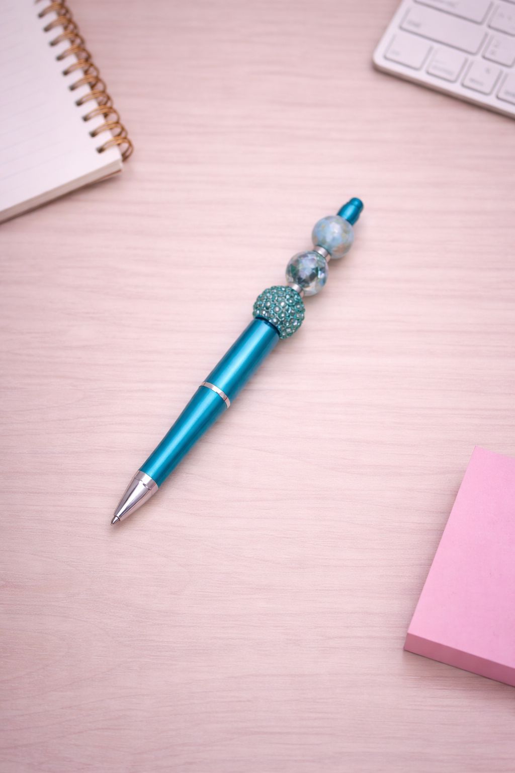 Light Blue “Trio Bead” Beaded Pen