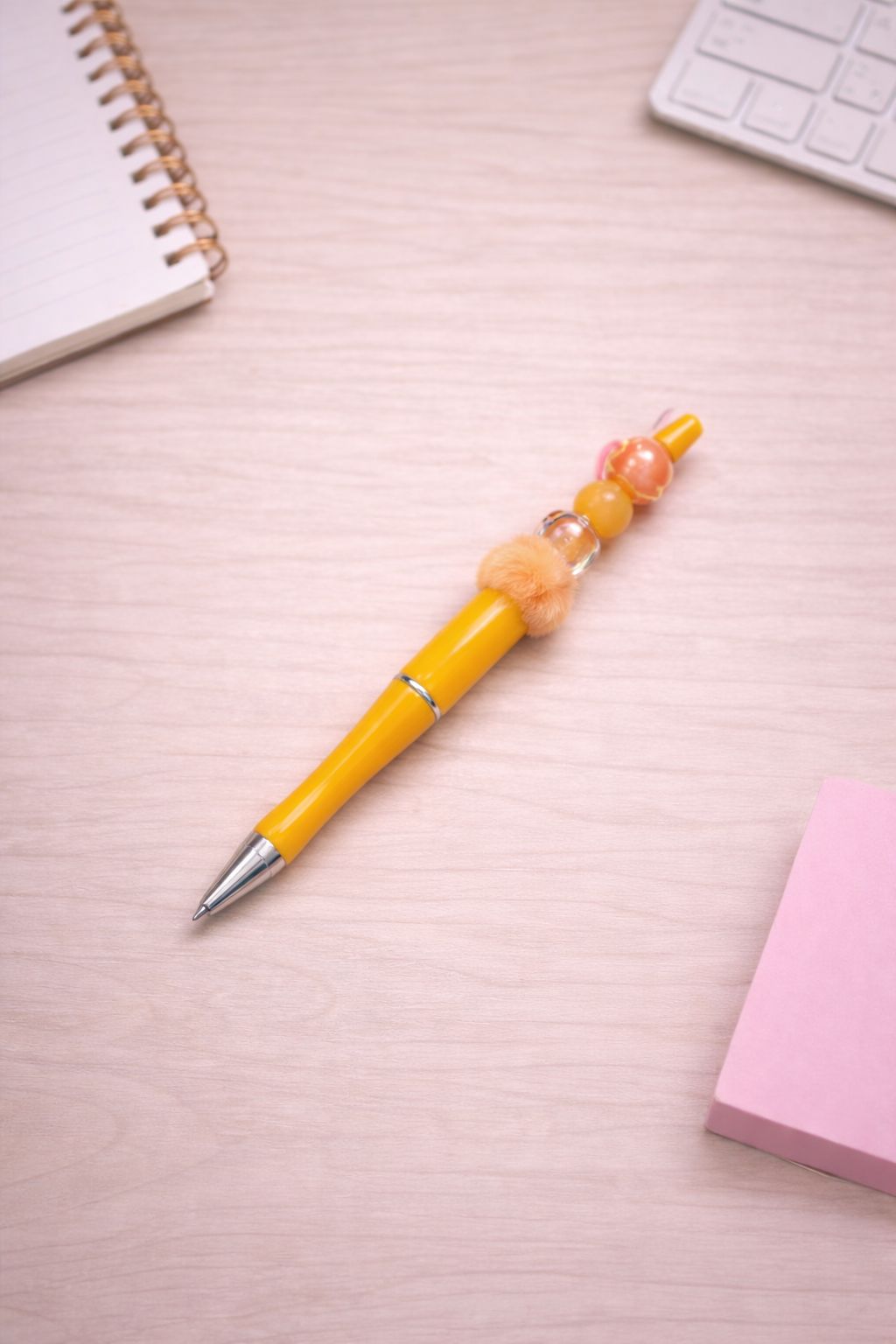 Orange “Trio Bead” with Fluff Beaded Pen