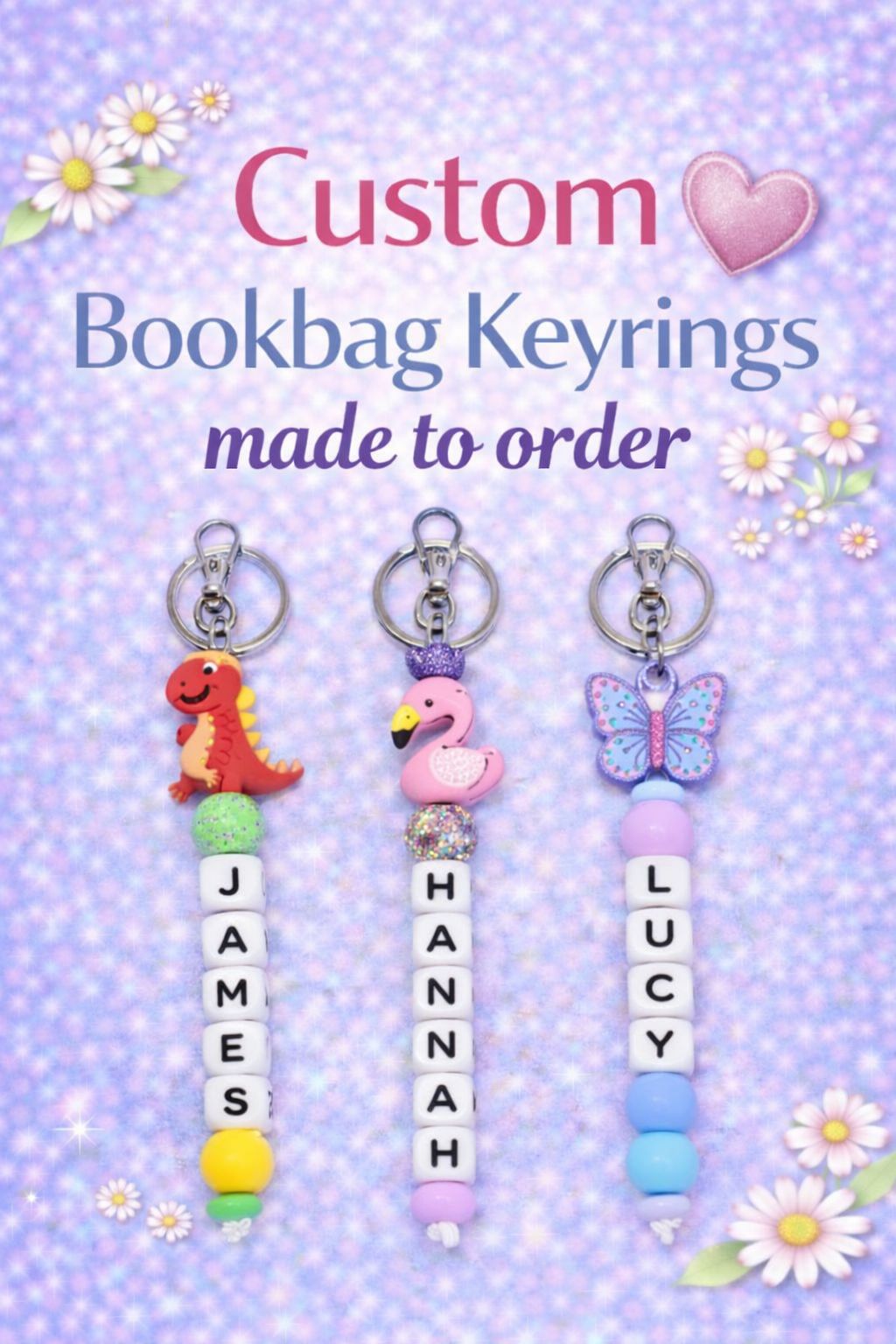 Custom Beaded Bookbag Keyring – Made to Order