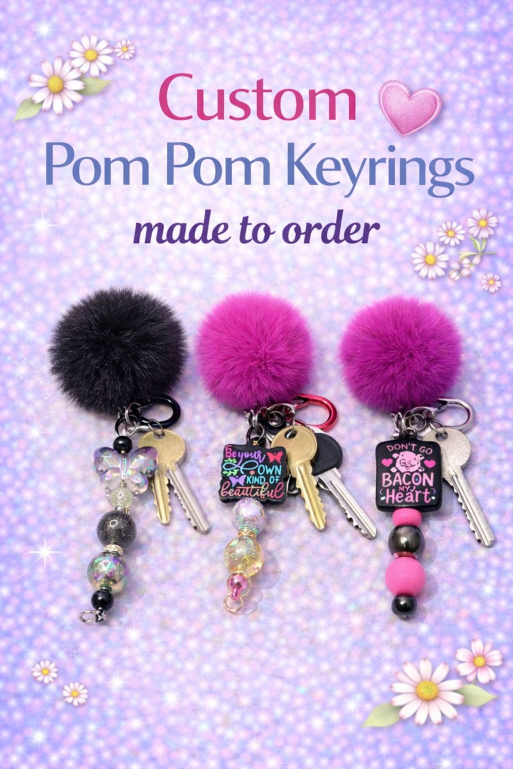 Custom Pom Pom Keyring – Made to Order