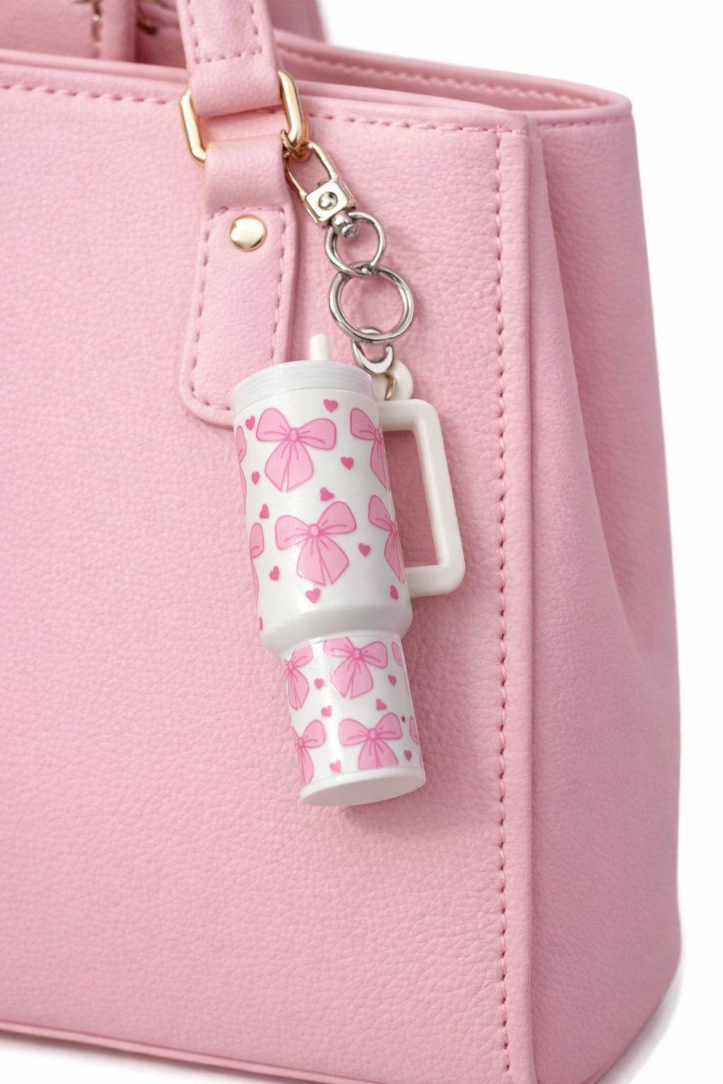 Mini Stanley Lip Balm Holder Keyring with Pink Bow Wrap