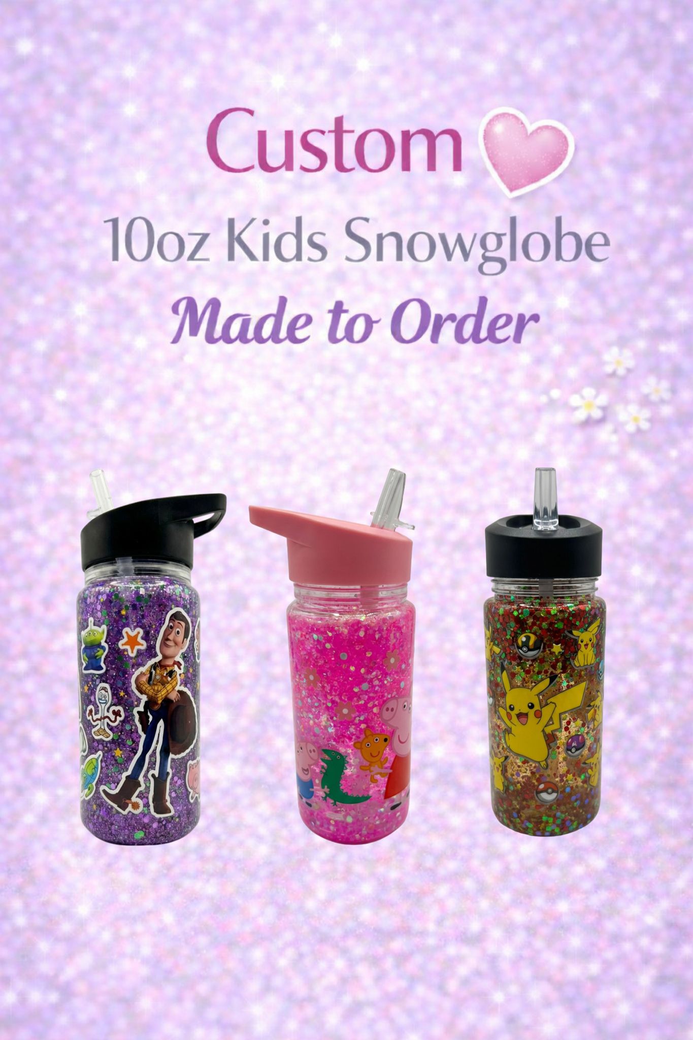 Custom 10oz Kids Snowglobe Water Bottles – Made to Order