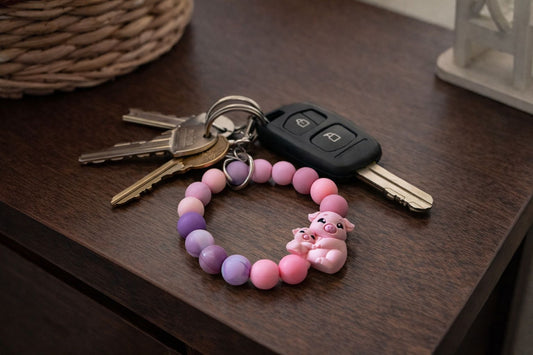 Beaded Key Wristlet with Pig Focal