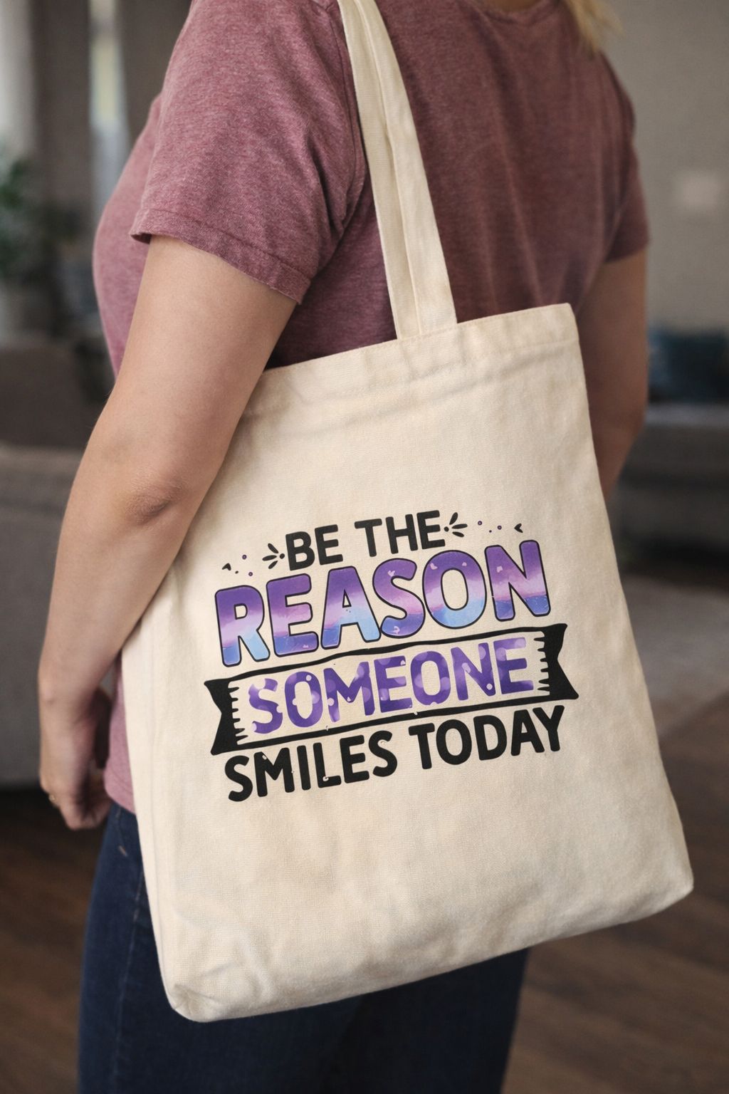 "Be the Reason Someone Smiles Today" Sublimation Tote Bag