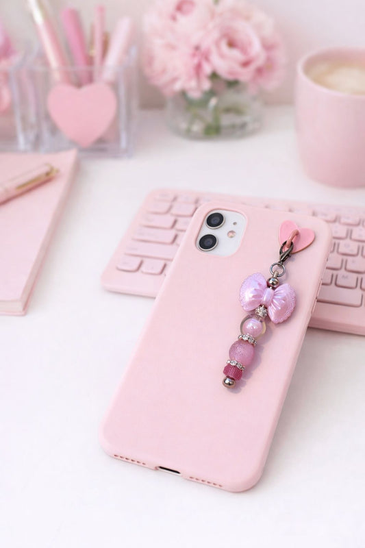 Single Heart Phone Charm with Purple Bow Focal