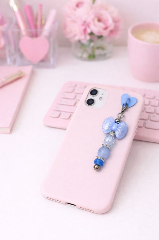 Single Heart Phone Charm with Blue Bow Focal