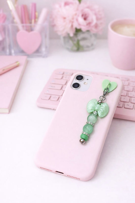 Single Heart Phone Charm with Green Bow Focal