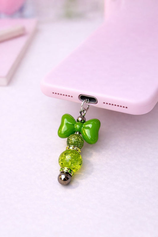 Dangly Phone Charm with Green Bow Focal