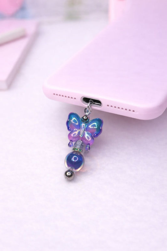 Dangly Phone Charm with Blue Purple Butterfly Focal