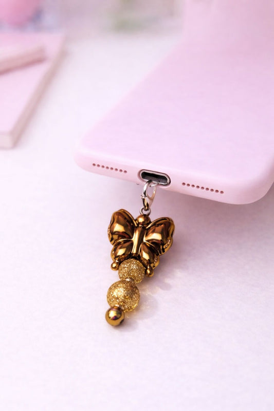 Dangly Phone Charm with Gold Butterfly Focal