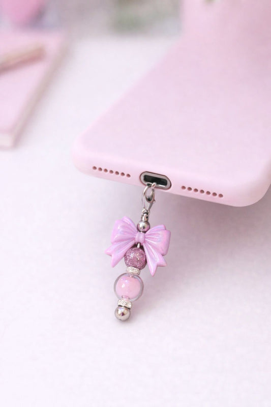 Dangly Phone Charm with Purple Bow Focal