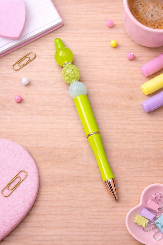Lime Green “Trio Bead” Beaded Pen