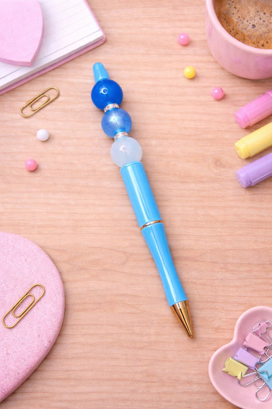 Light Blue “Trio Bead” Beaded Pen