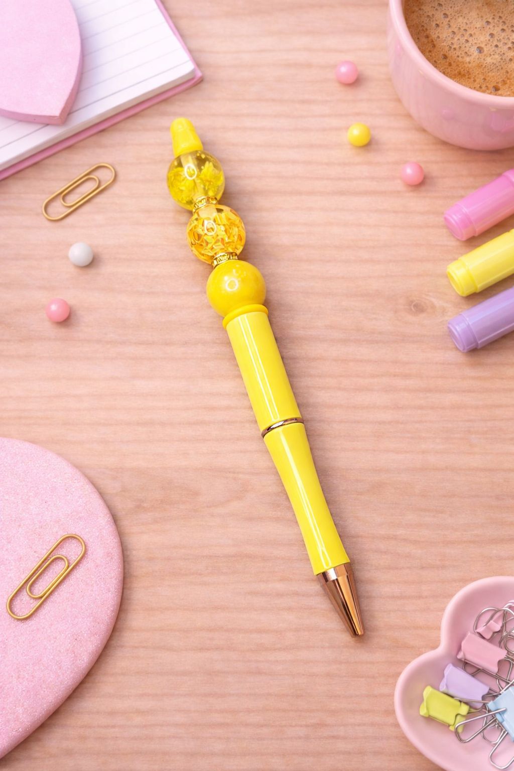 Yellow “Trio Bead” Beaded Pen