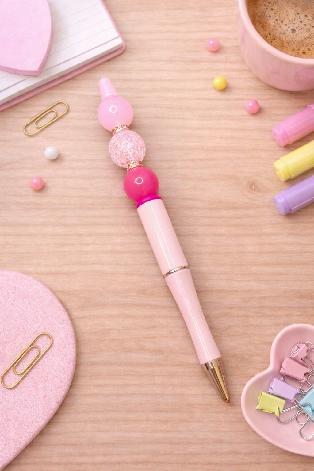 Baby Pink “Trio Bead” Beaded Pen