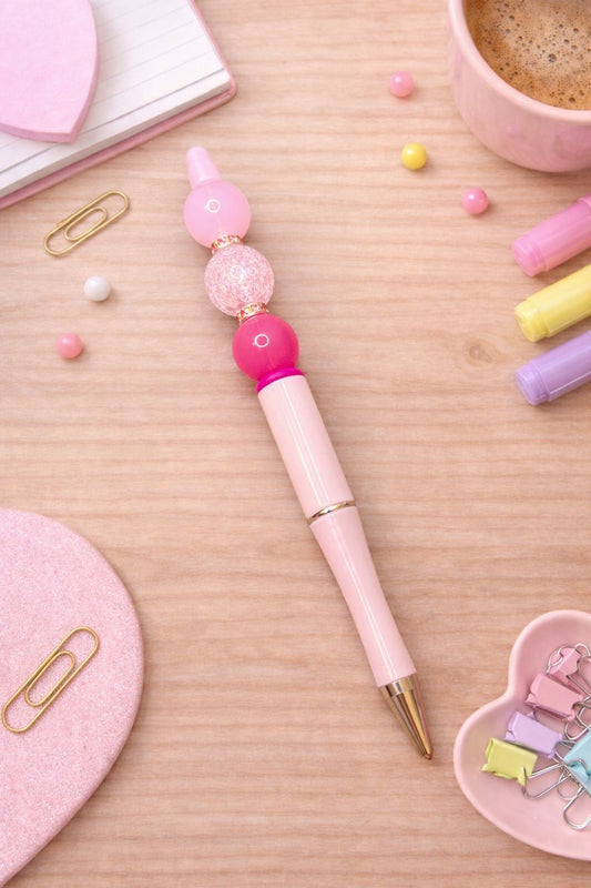 Baby Pink “Trio Bead” Beaded Pen