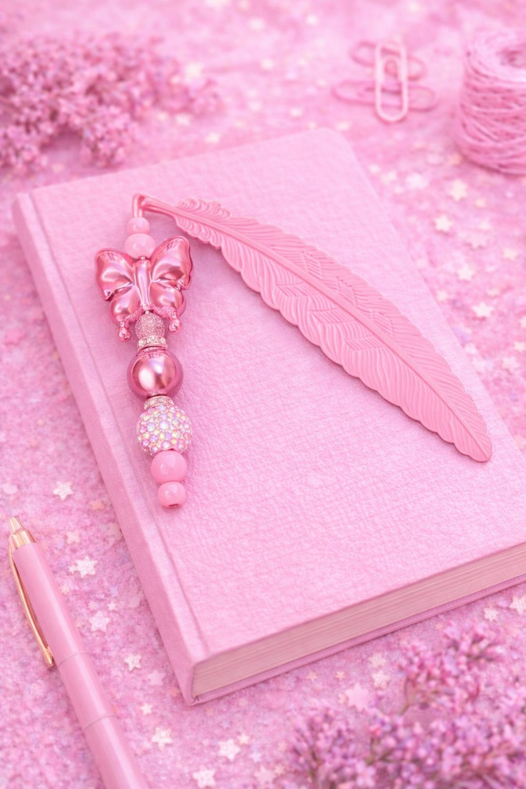 Personalised Pink "Metallic Butterfly" Focal Silicone Feather Bookmark