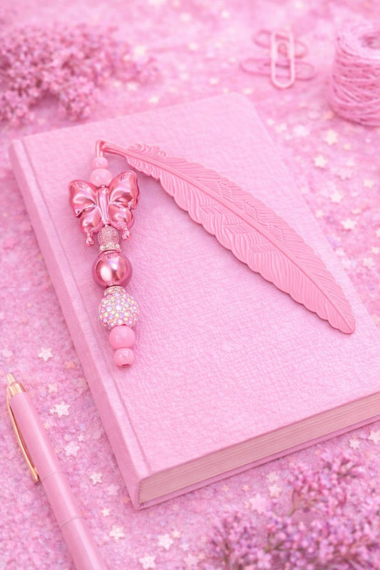 Personalised Pink "Metallic Butterfly" Focal Silicone Feather Bookmark