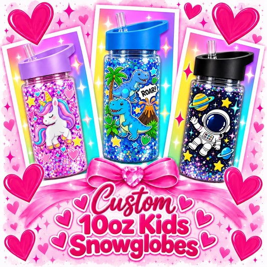Custom 10oz Kids Snowglobe Water Bottles – Made to Order