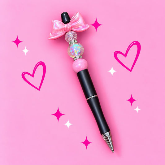 Black  "Pink Stand Bow" Focal Pen