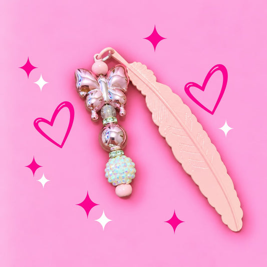 Personalised Pink "Metallic Butterfly" Focal Silicone Feather Bookmark