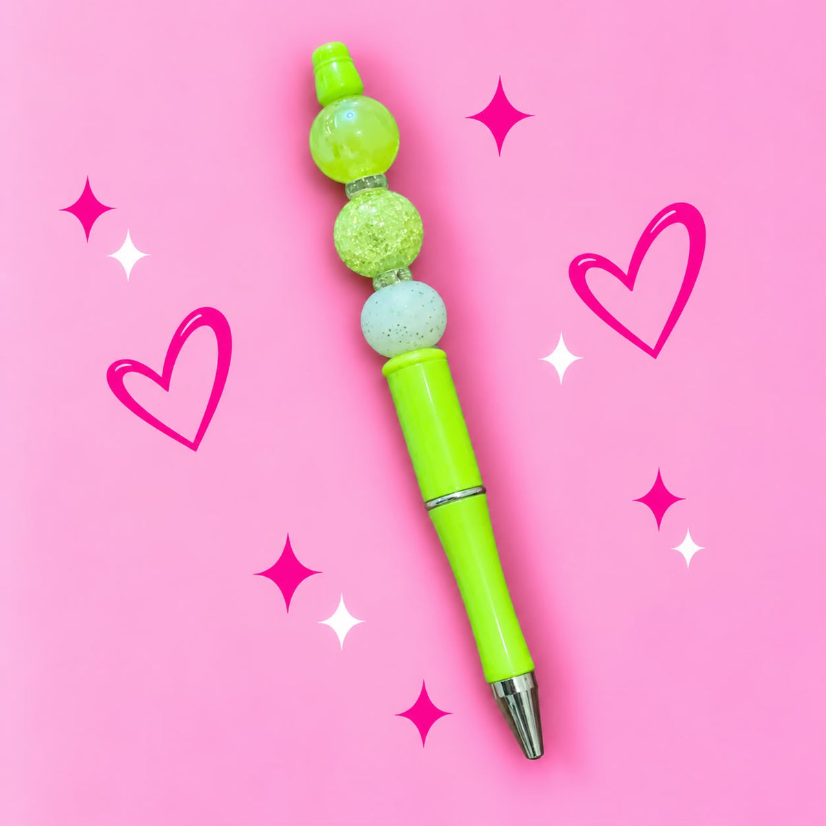 Lime Green “Trio Bead” Beaded Pen