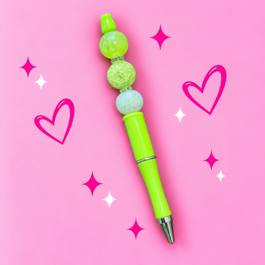 Lime Green “Trio Bead” Beaded Pen