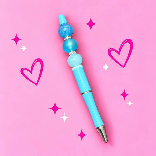 Light Blue “Trio Bead” Beaded Pen
