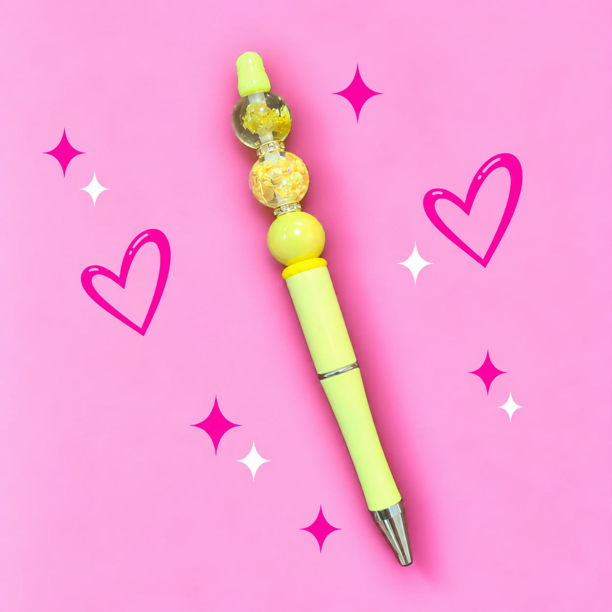 Yellow “Trio Bead” Beaded Pen
