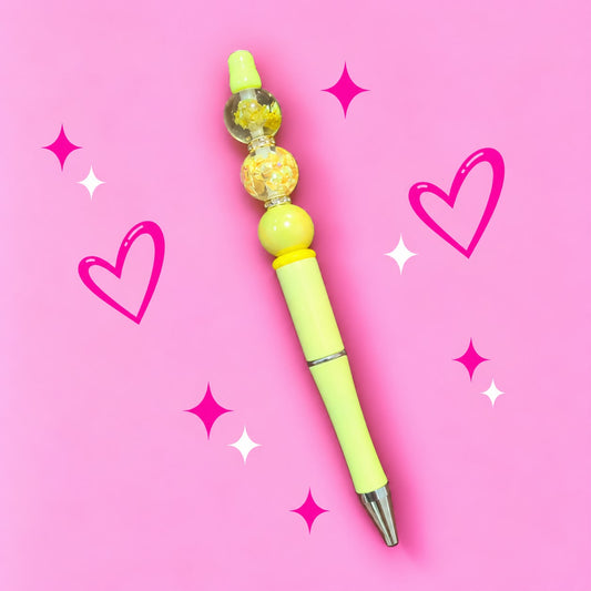 Yellow “Trio Bead” Beaded Pen
