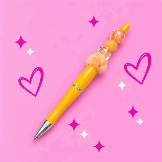 Orange “Trio Bead” with Fluff Beaded Pen