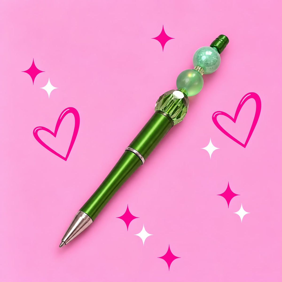 Forest Green “Trio Bead” Beaded Pen