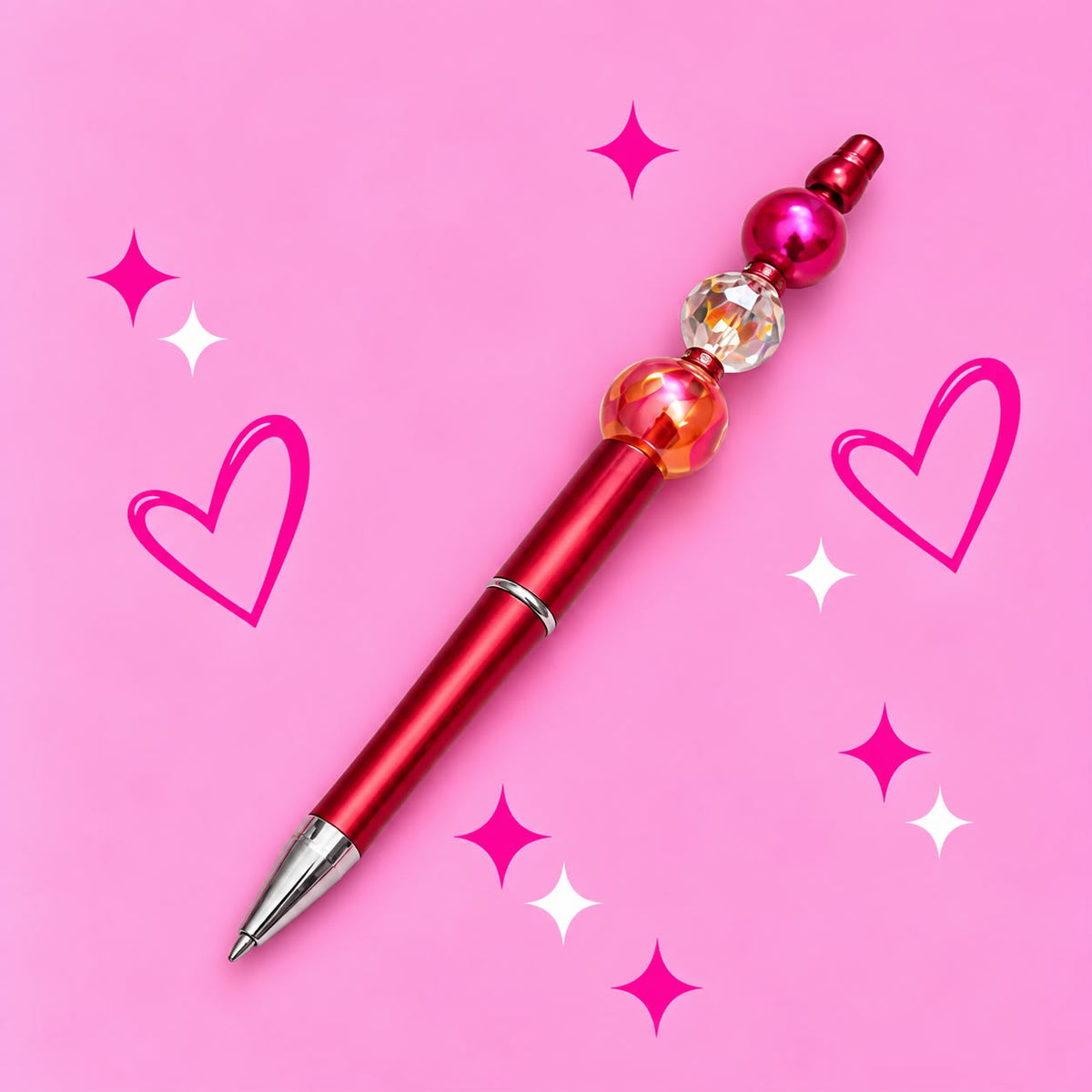 Red “Trio Bead” Beaded Pen