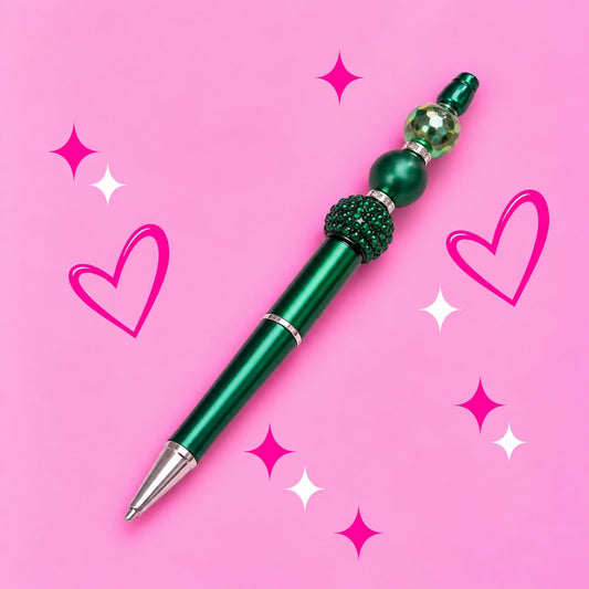 Dark Green “Trio Bead” Beaded Pen