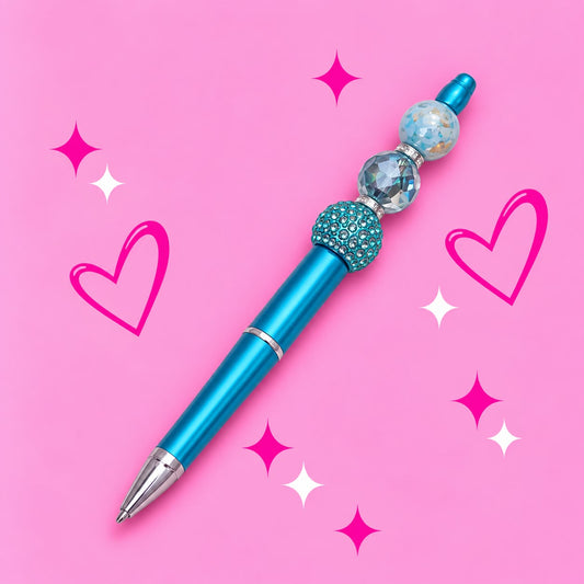 Light Blue “Trio Bead” Beaded Pen