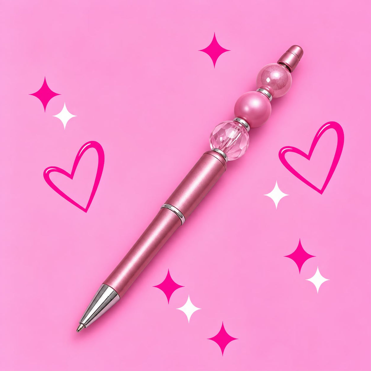 Pink “Trio Bead” Beaded Pen