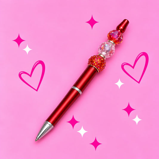 Red “Trio Bead” Beaded Pen