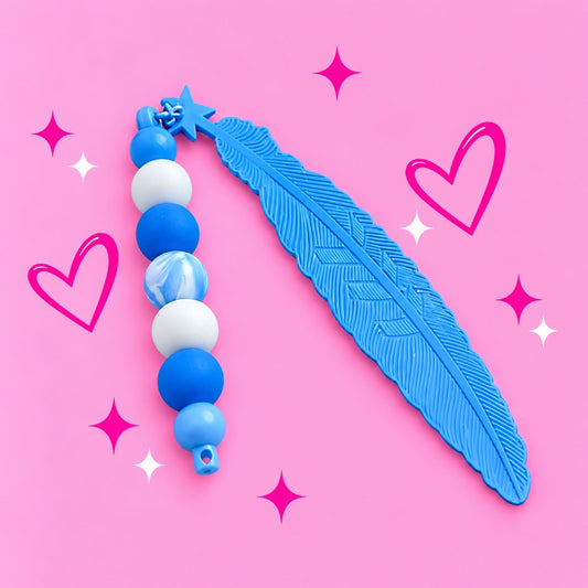 Personalised Blue Silicone Feather Bookmark