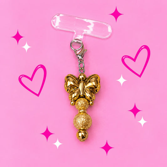 Dangly Phone Charm with Gold Butterfly Focal
